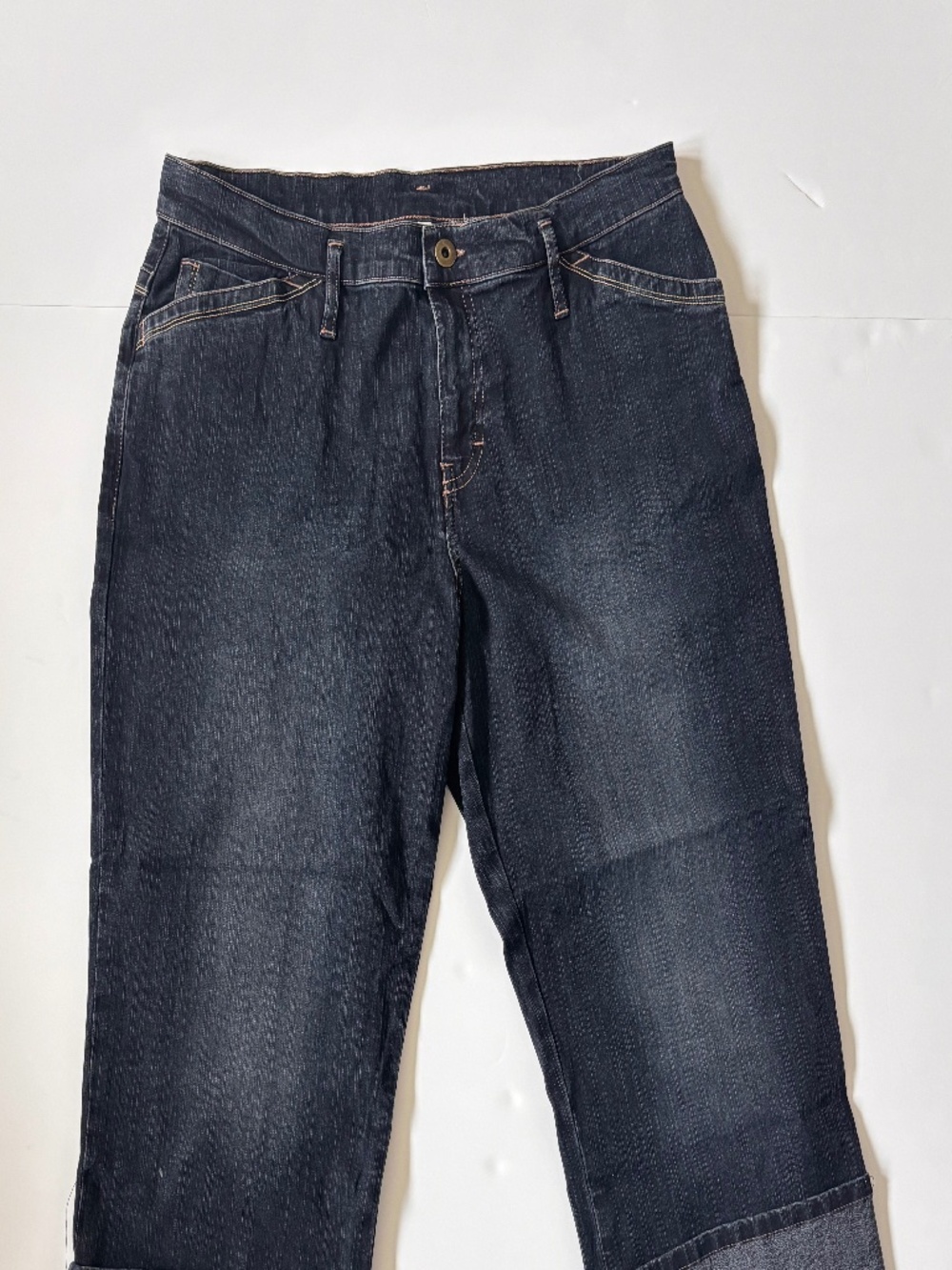Y2K Dark Wash Cuffed Capri Jeans Size 10 Wide Cuff Cropped Denim NWT